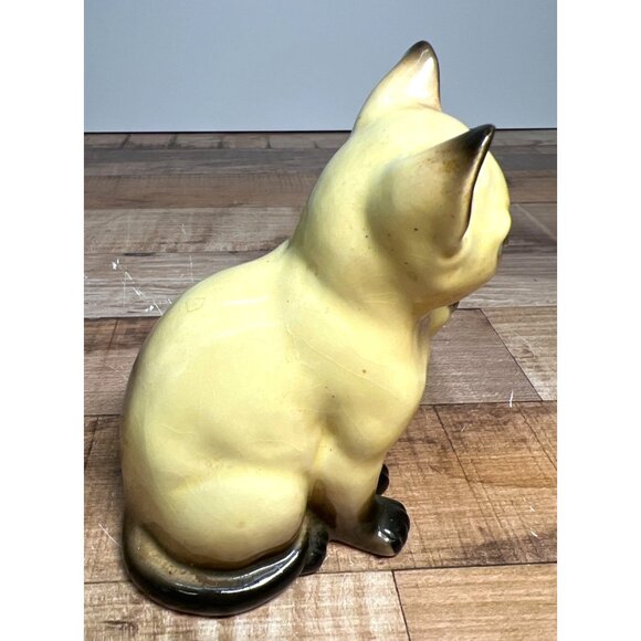 Vintage Ceramic Siamese Cat Figurine Pair - Yellow & Brown Glaze - Mid-Century - Picture 2 of 5